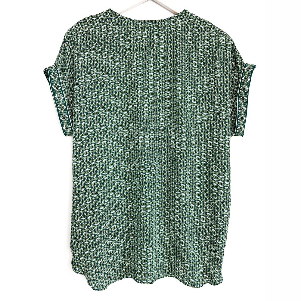Max Studio Crepe Faux Wrap Short Sleeve Top, Green Floral - Size S - Picture 7 of 10